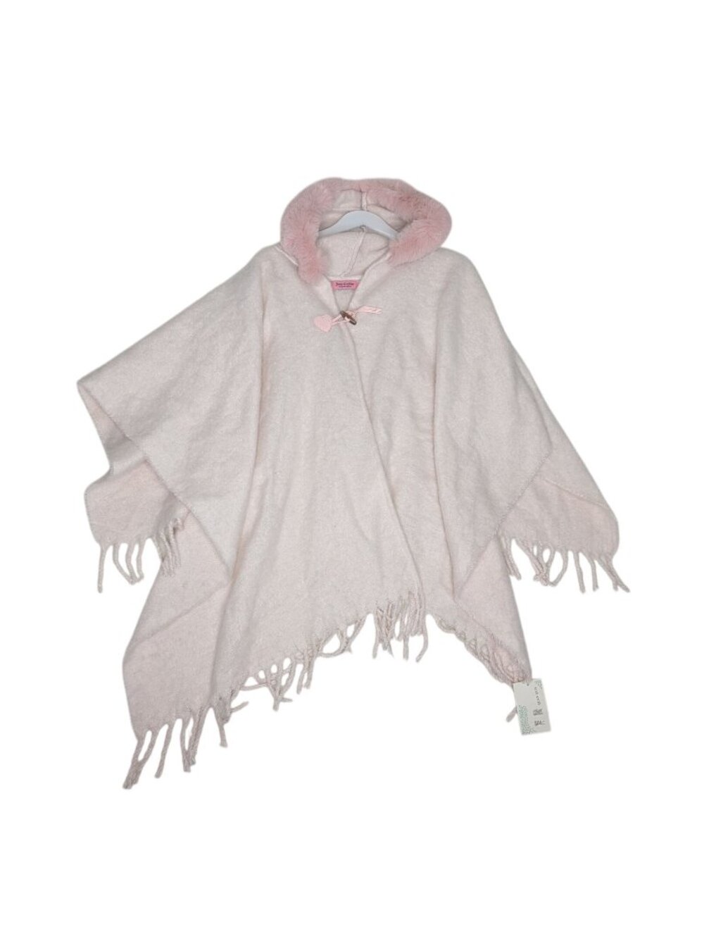 Betsey Johnson Light Pink Fur Trimmed Fleece Poncho Cape Scarf With Fringe New S